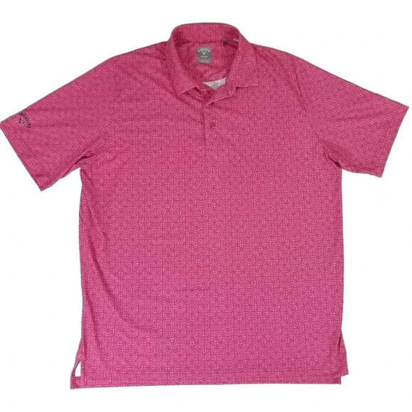 Callaway Opti-Dri "Sun Kissed Coral" Pink Circular Pattern Polo Golf Shirt Men L - Picture 1 of 5